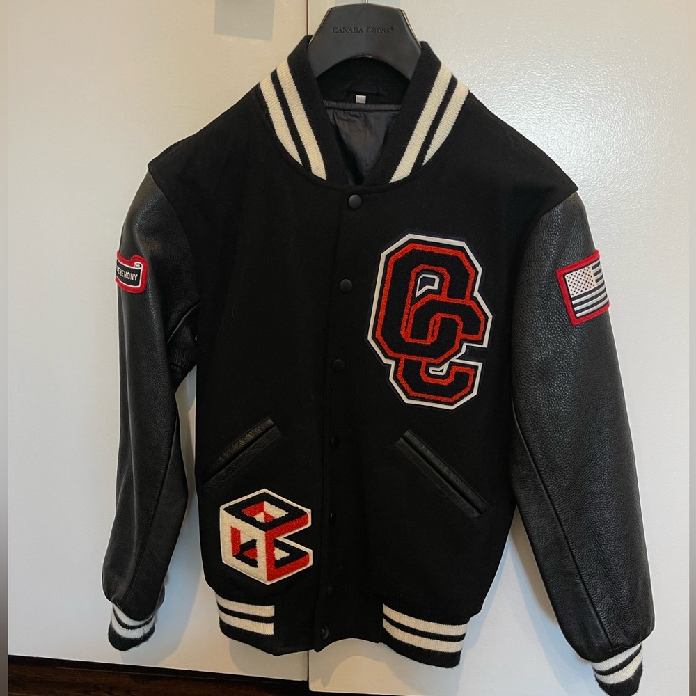 Opening ceremony leather bomber jacket